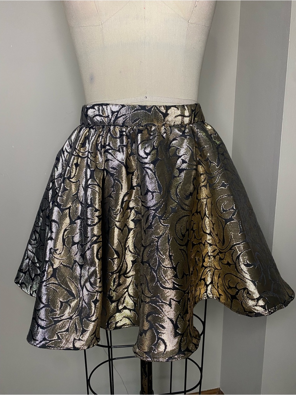 Metallic Black & Gold Floral Skater Skirt